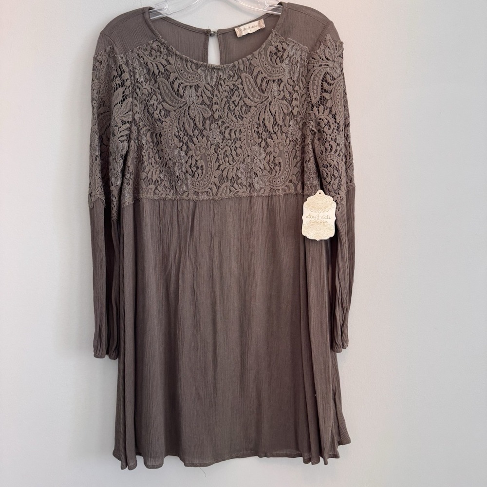 Altar'd State Women's Small Olive Green Lace Long Sleeve Boho Mini Dress NWT